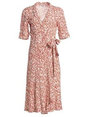 Ganni Cream Midi Wrap Dress with Red Size 8/10